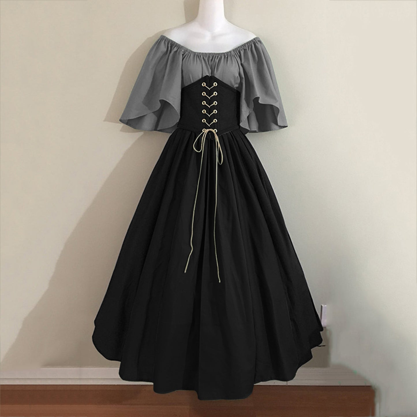 Women's Contrast Patchwork Flying Sleeves Cinched Swing Dresses