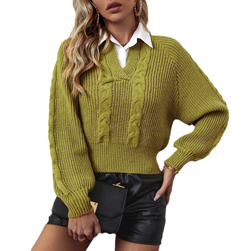 Women's Casual Shirt Collar Stitching Faux Two-piece Sweater
