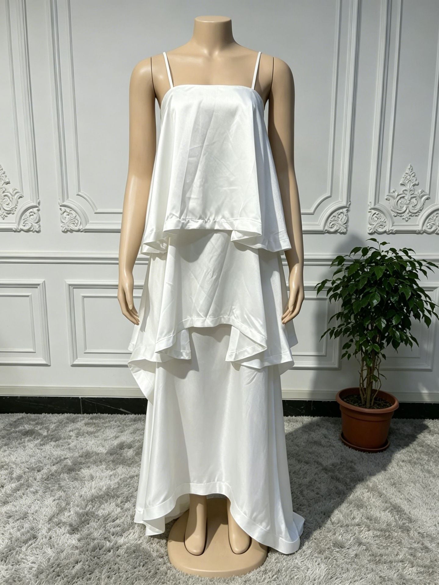 Satin Sling Layered Cake Leisure Loose Dress
