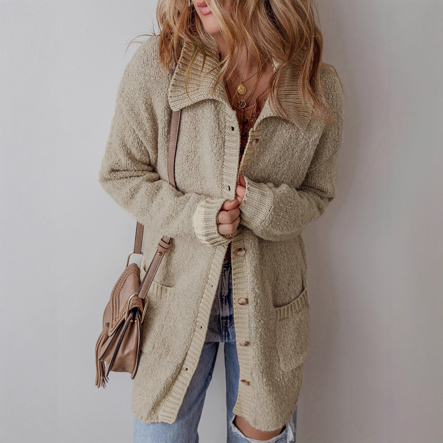 Women's Idle Style Knitted Casual Mid-length Cardigans