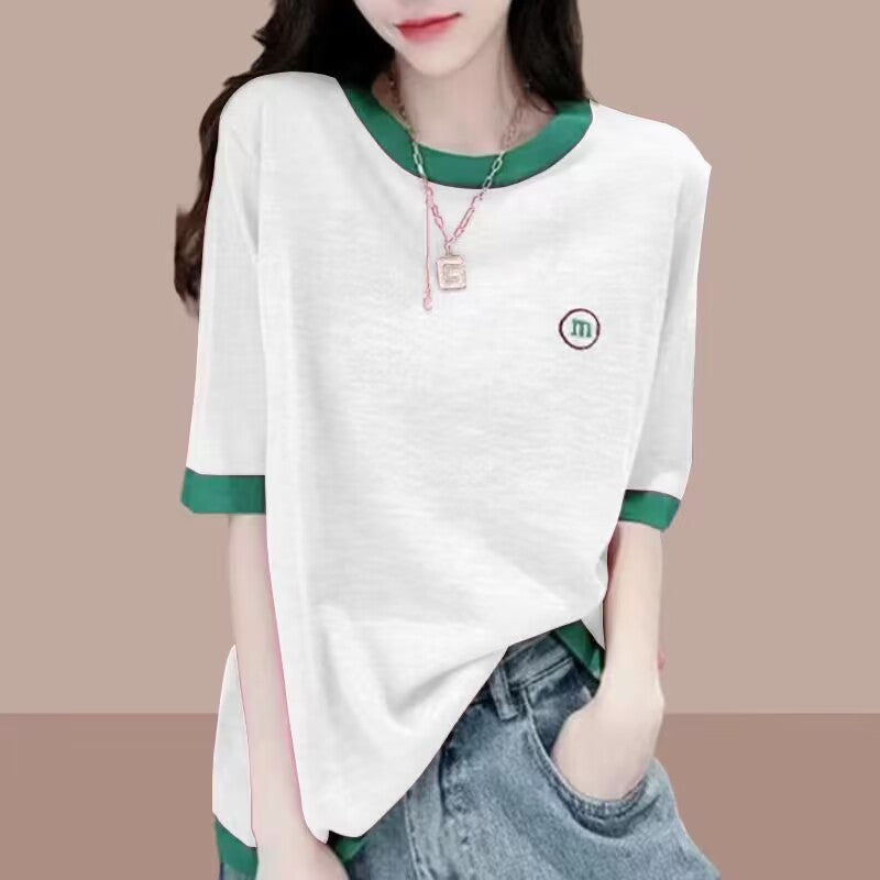 Women's Sleeve Slub Cotton T-shirt Thin Loose Blouses