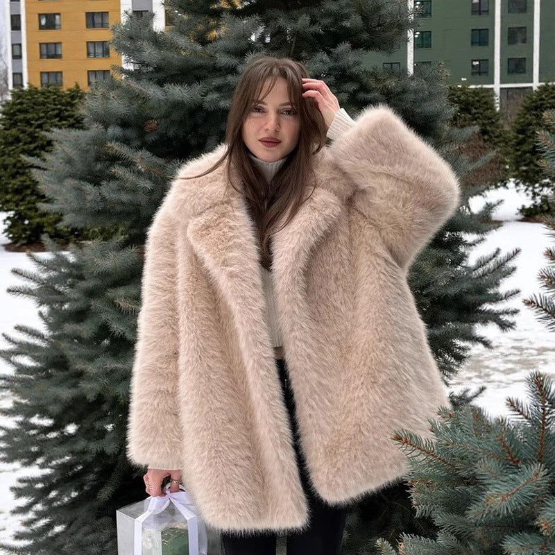 Women's Fur Casual Loose Fox Collar Environmental Coats