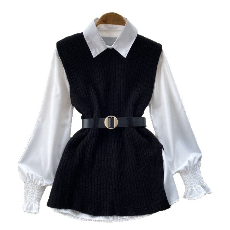 Women's Loose Long-sleeved White Collar Split Light Tops