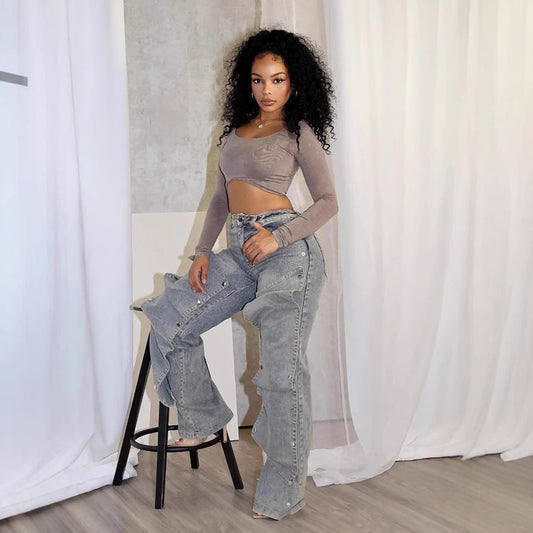 Street Trend Detachable Hidden Hook Design Jeans