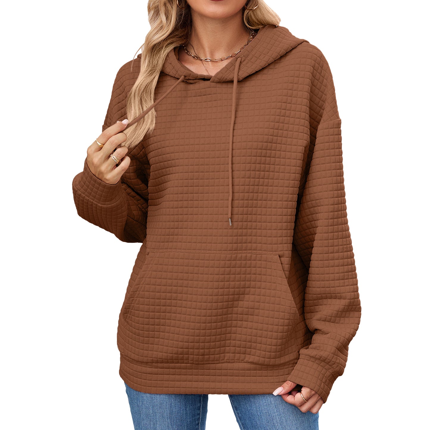 Women's Solid Color Hooded Pocket Loose Long Sleeve Women's Sweater, Sweater