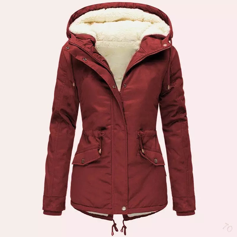 Women's Solid Color Hooded Parka Thick Veet Coats