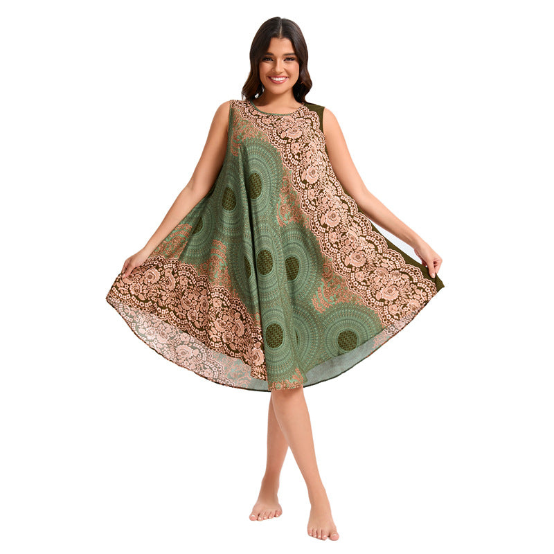 Bohemian Loose Casual Noil Poplin Beach Vacation Dress