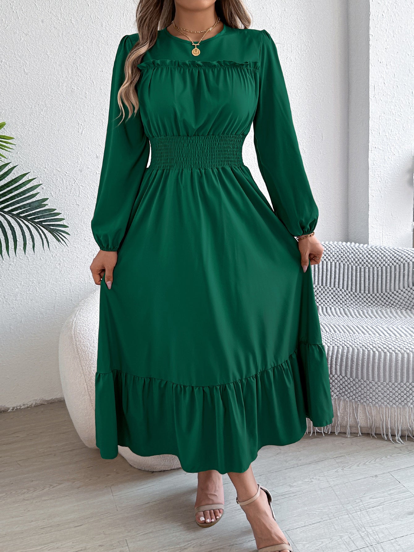 Women's Solid Color Elegant Wooden Ear Cinched Pleated Clothing