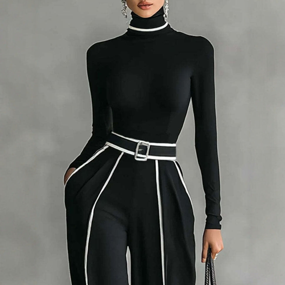 Color Binding Slimming Long Sleeve Knitted Suits