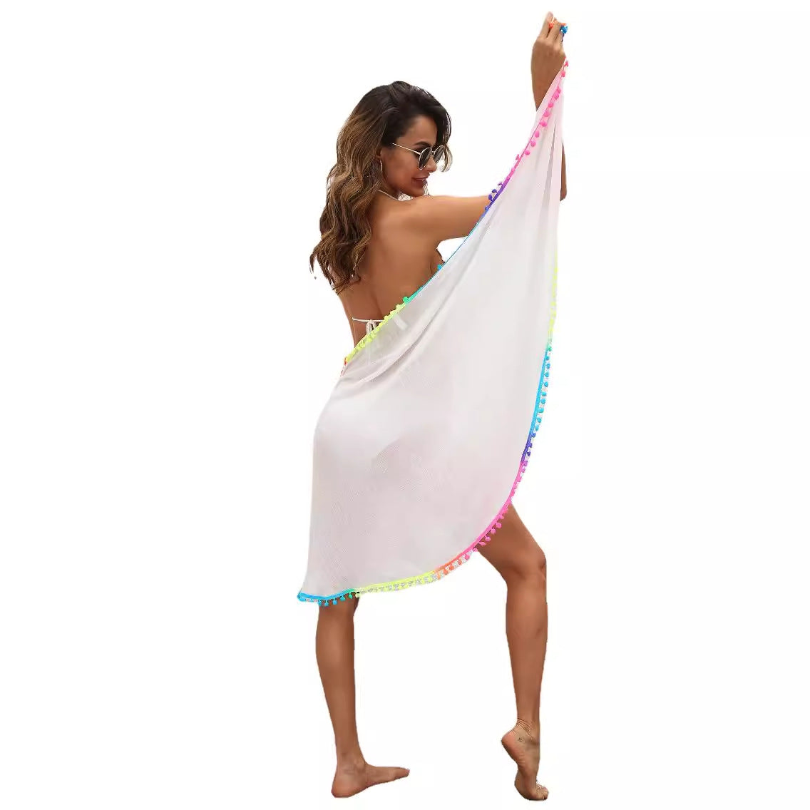 Multicolored Tassel Stitching Irregular One-piece Beach Blouses