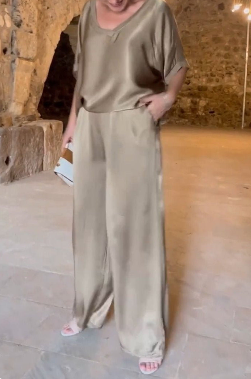 Unique Women's Summer Solid Color Mercerizing Fashion Casual Suit