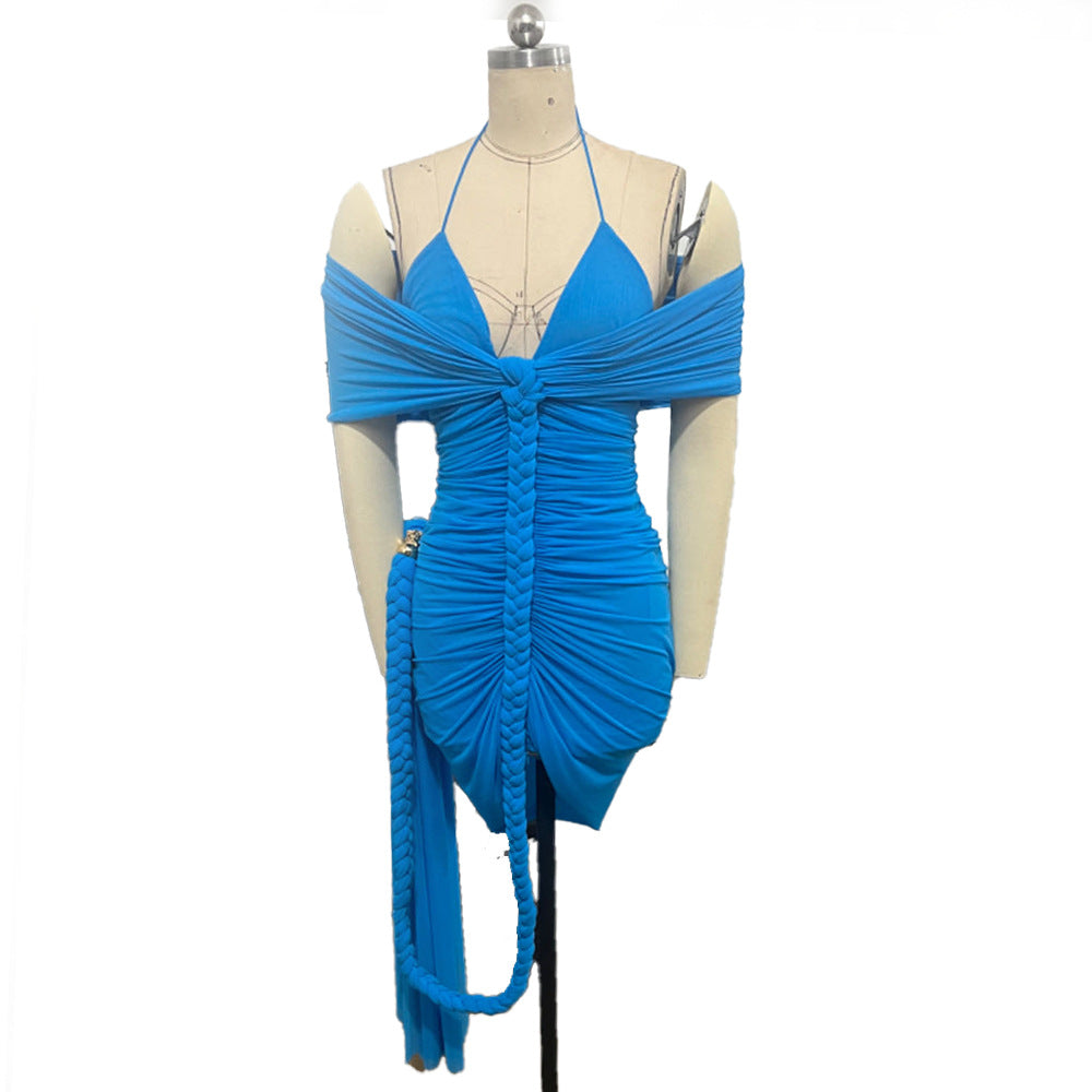 Sexy Halter Card Shoulder Tight Dress Long Dresses