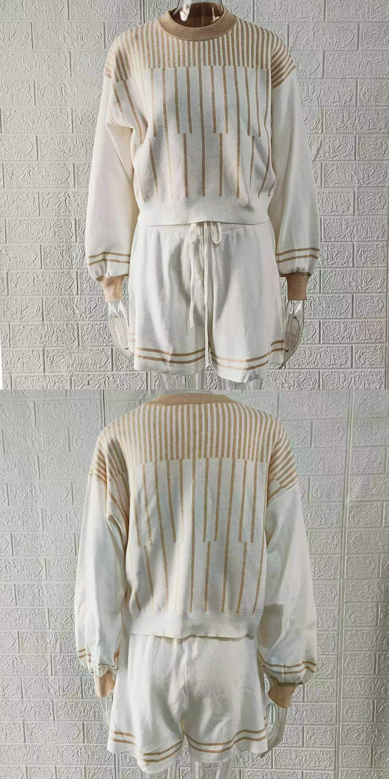 Women's Mixed Color Stripe Long Sleeve Two-piece Sweaters