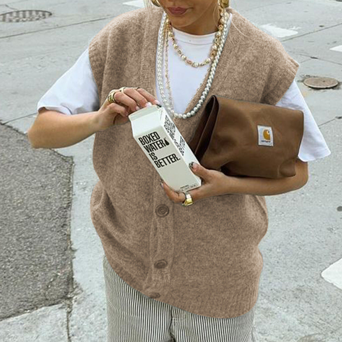 Women's Slouchy Casual Simple Buttons Woolen Tops