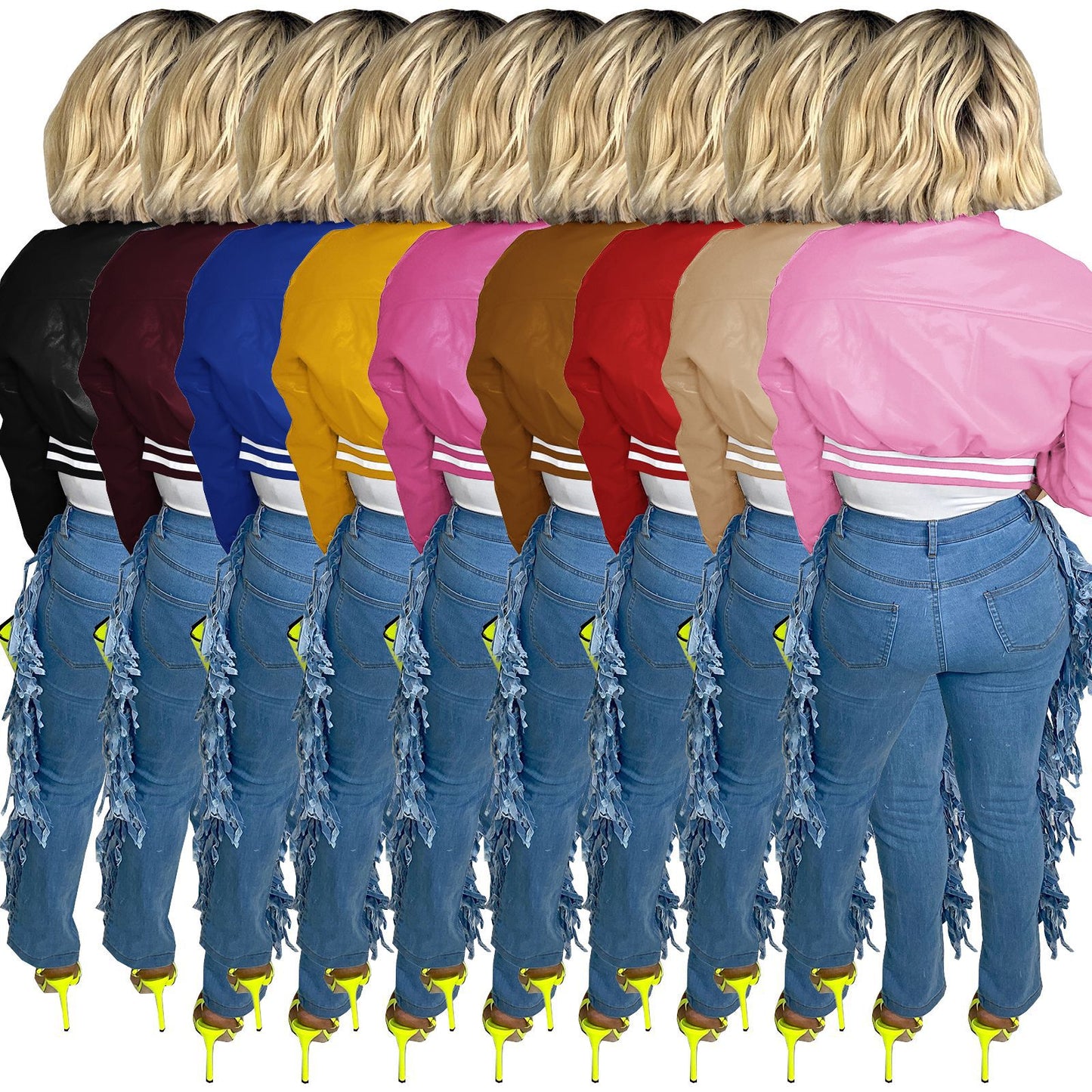 Women's Fashion Wear Thread Stretch Leather Casual Jackets