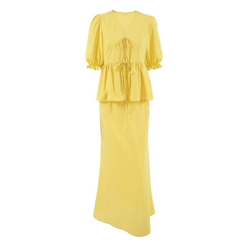 Women's Summer Fashion Casual Pleated Puff Sleeve Skirts