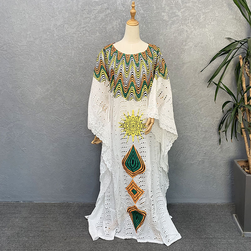 Women's African Cotton Hollow Embroidered Fashion Wear Dresses