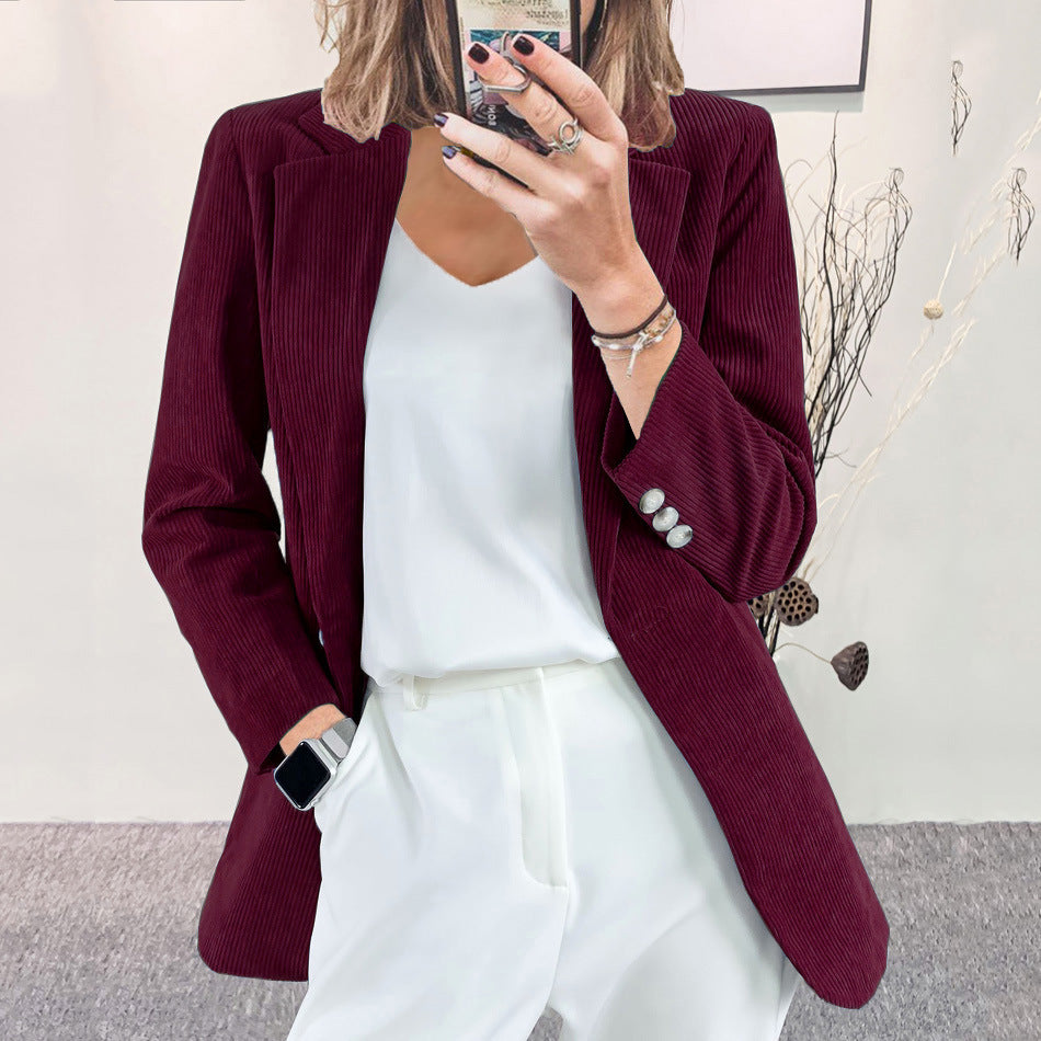 Corduroy Elegant Solid Color Leisure Professional Suits