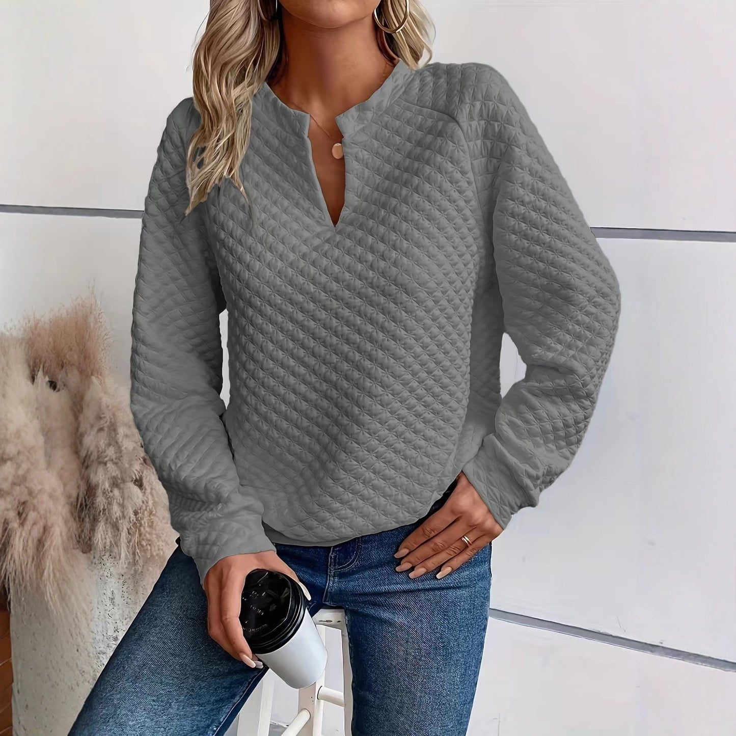 Women's Autumn Solid Color Deep Stitching Long Sleeve Women's Sweater, Sweater