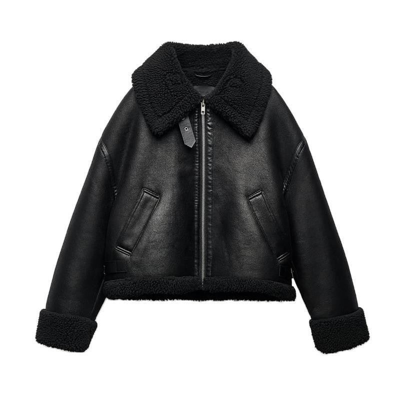 Women's Fur Integrated Loose Thick Double-sided Motorcycle Coats