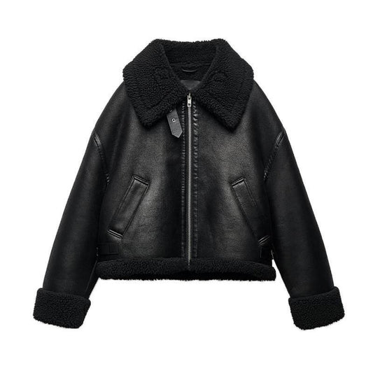Women's Fur Integrated Loose Thick Double-sided Motorcycle Coats