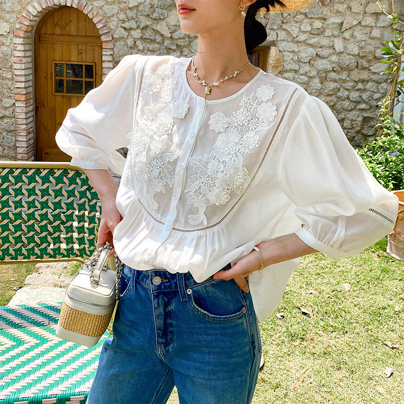 Women's Style White Shirt Half Sleeve Old Blouses