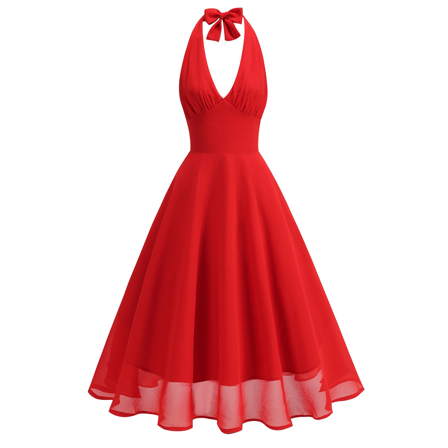 Women's Style Retro Vacation V High Waist Backless Sexy Halter Fairy Dress