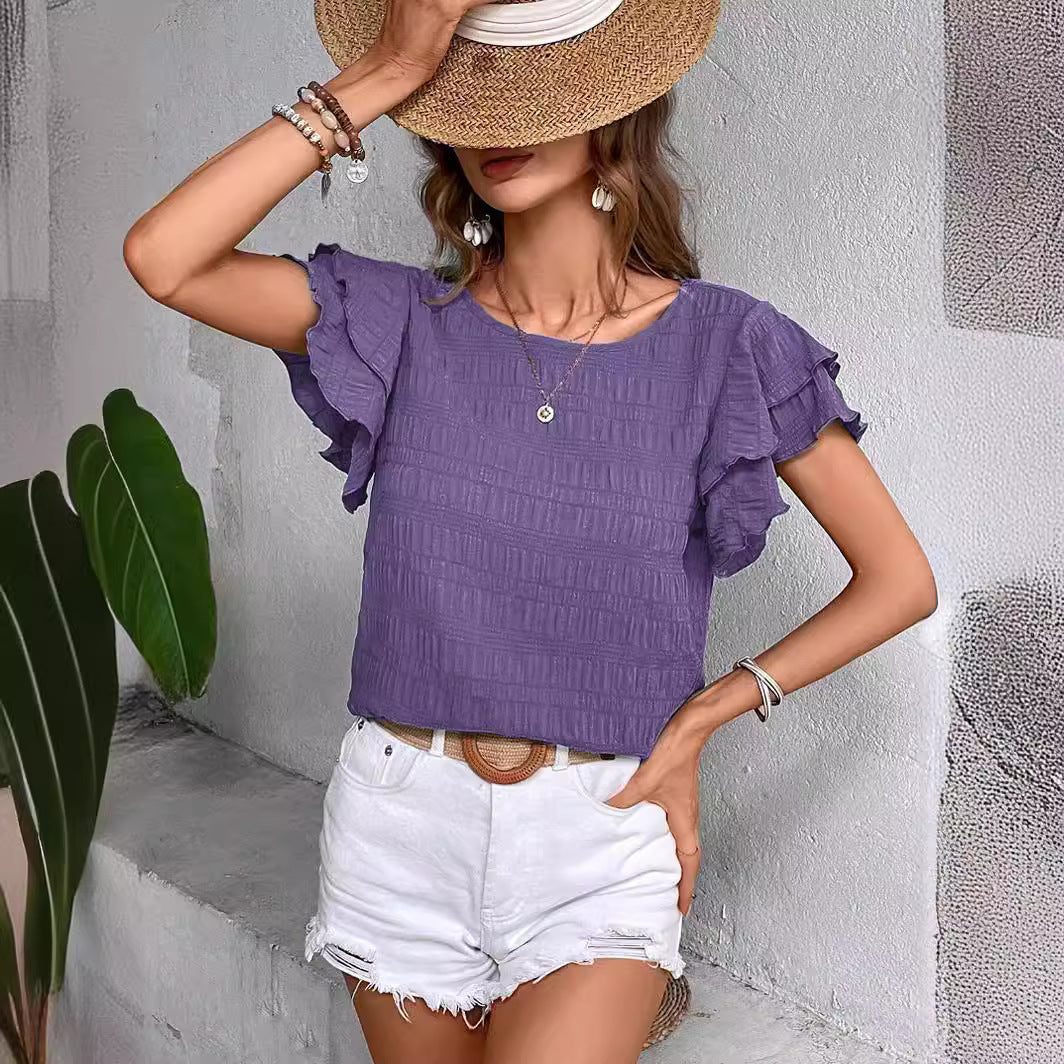 Women's Summer Ruffle Sleeve Round Neck Temperament Blouses