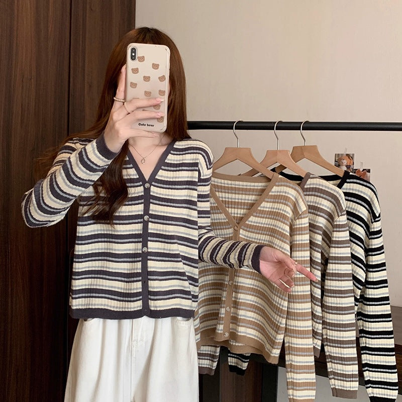 Women's Style Sweet Striped Knitted For Western Slim Fit Slimming Cardigans