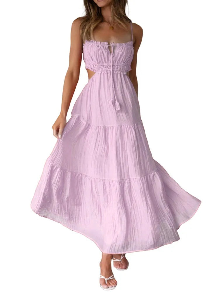 Women's Summer Temperament Camisole Sexy Cutout Long Backless Dress