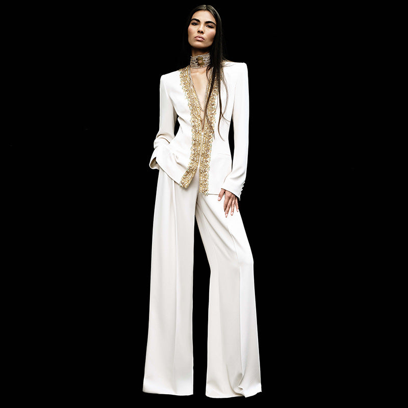 Embroidered Sequin Bead Diamond Trousers Two-piece Coats