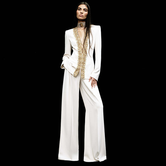 Embroidered Sequin Bead Diamond Trousers Two-piece Coats