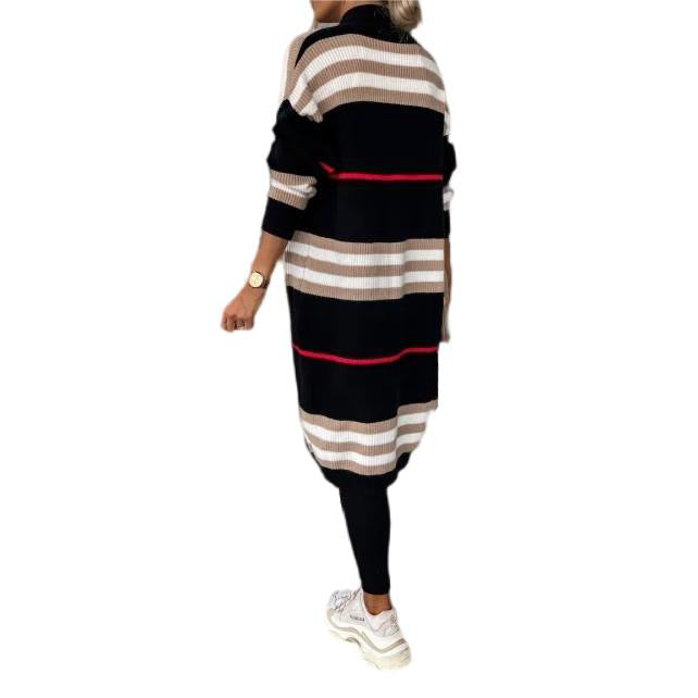 Women's Long Striped Oversized Loose Contrast Color Cardigans