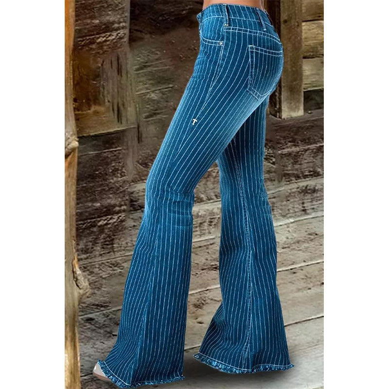 Women's Elegant Versatile Durable Stripes Bell-bottom Jeans