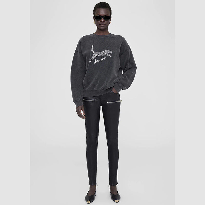 Women's Spring North American Niche Leopard Letter Sweaters