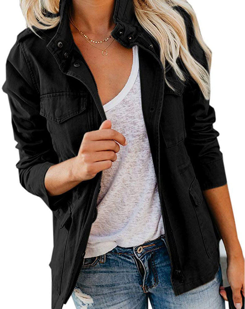 Women's Fashion Loose Zip Polo Collar Long Jackets
