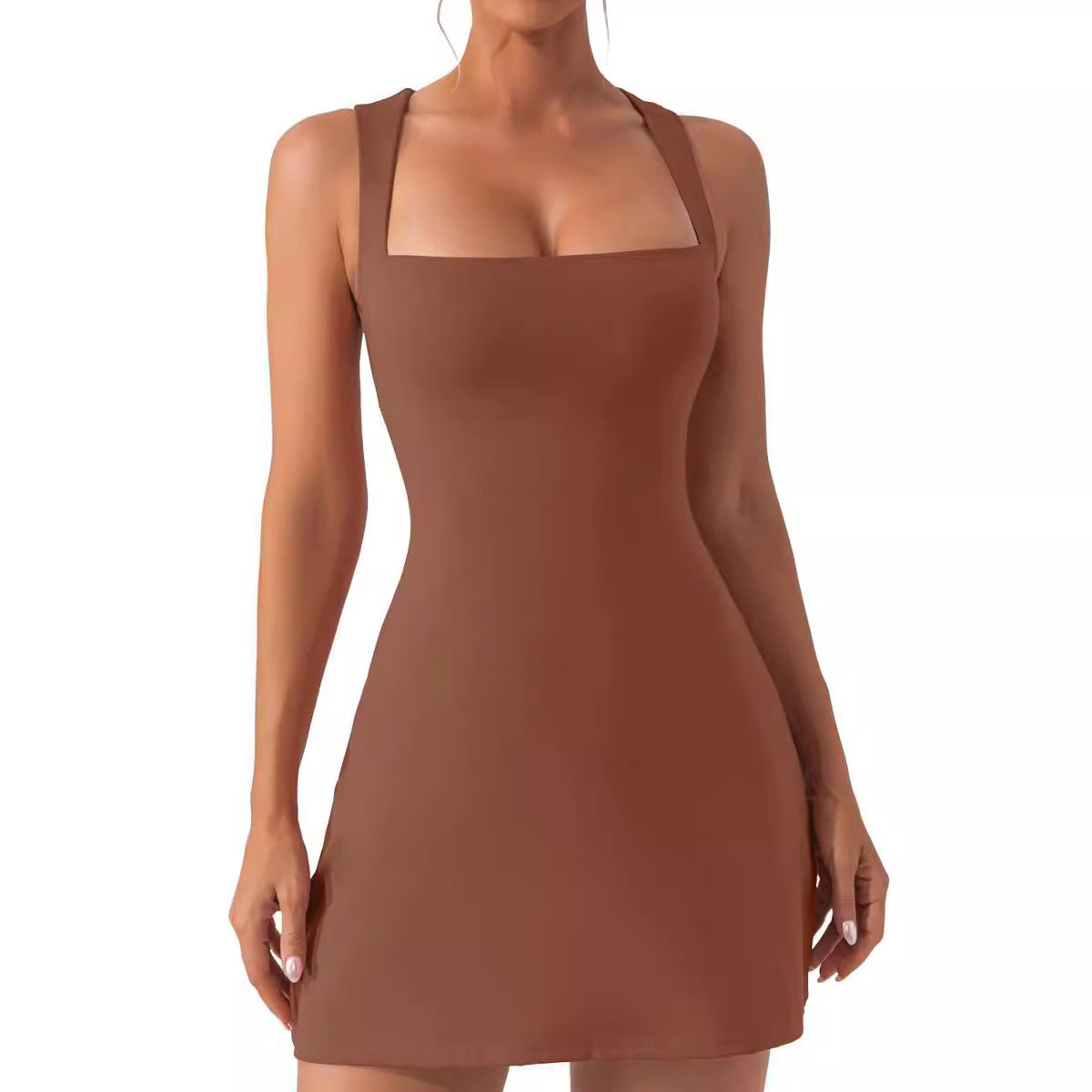Fashion Solid Color Shoulder Strap Tight Dresses