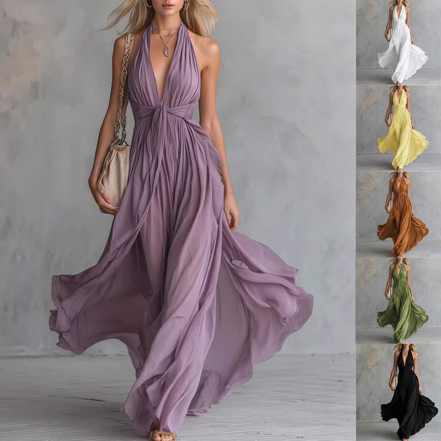Halter Slimming Bohemian Vacation Style Large Dress