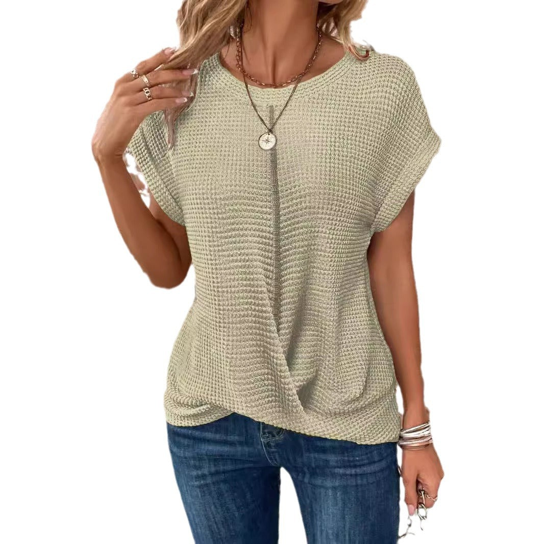 Women's Solid Color Round Neck T-shirt Elegant Blouses