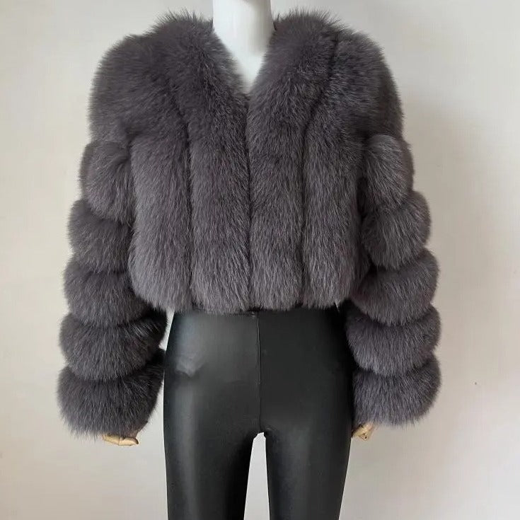 Women's Faux Fox Fur Stitching Long Sleeve Coats