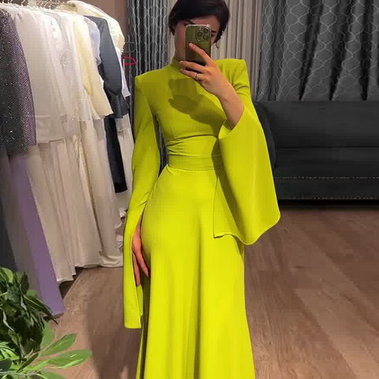 Autumn Lotus Leaf Sleeve Long Half Turtleneck Design Dresses