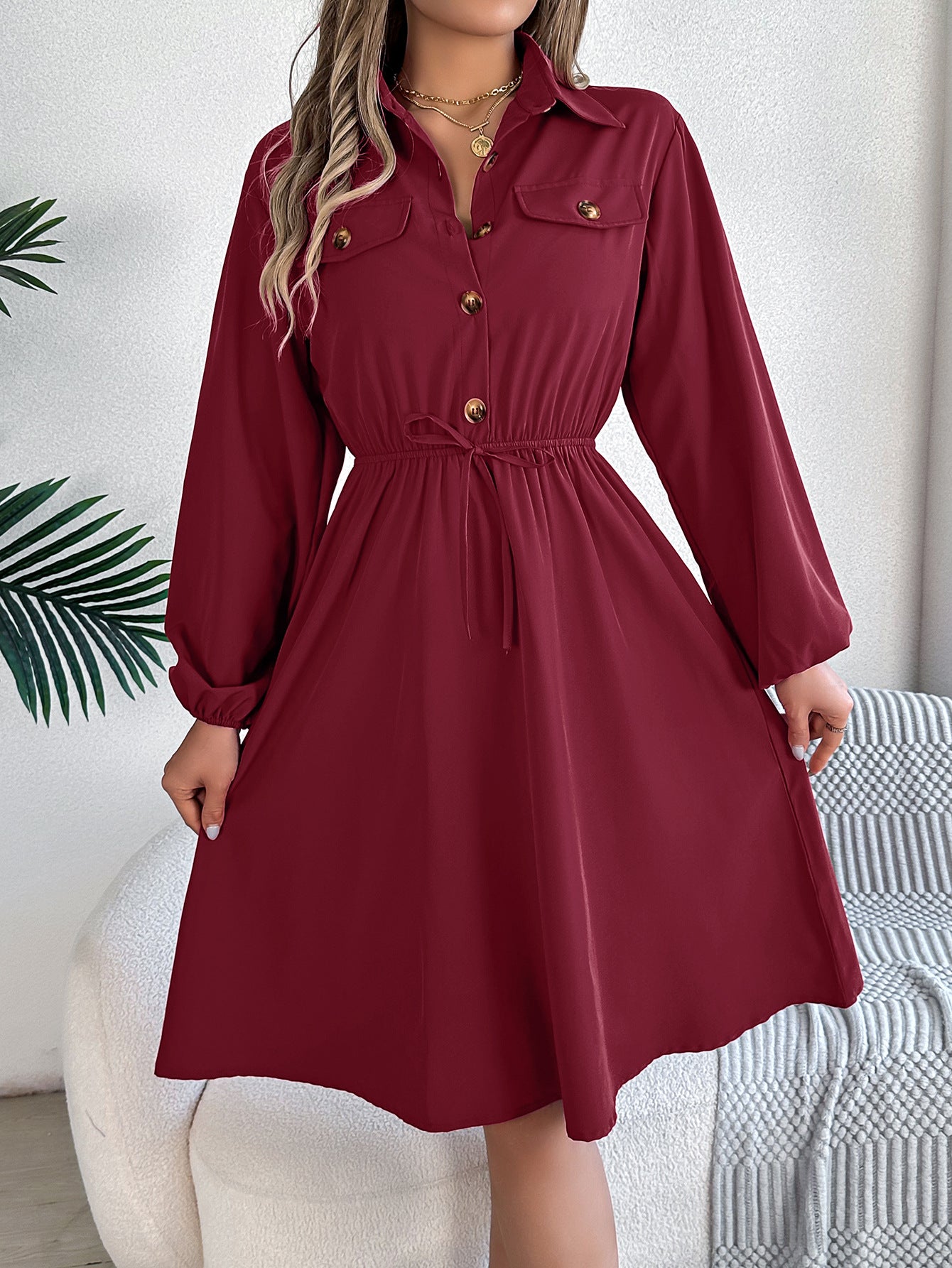 Women's Casual Button Long Sleeves Shirt Dress