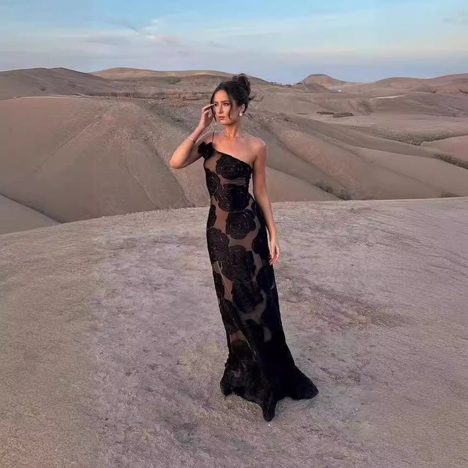 Sexy Burnt Flower Sling Shoulder Dress Dresses
