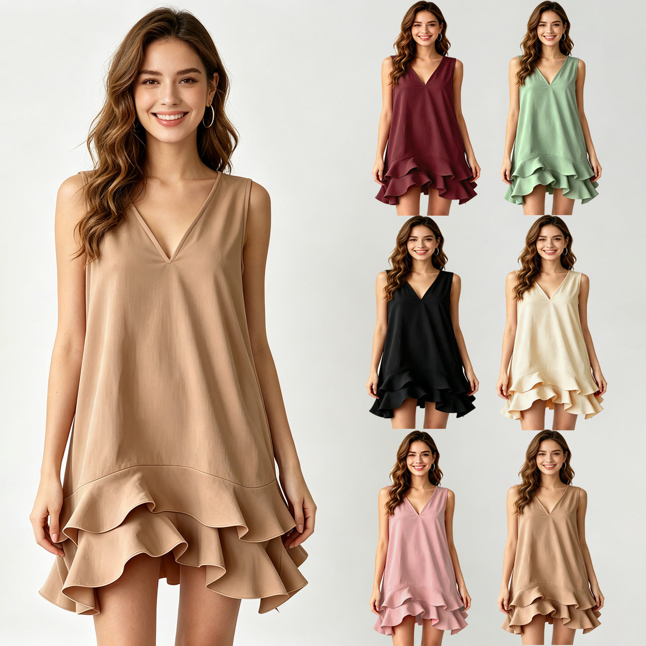 Women's Summer Comfort Casual Sleeveless Ruffled Dress