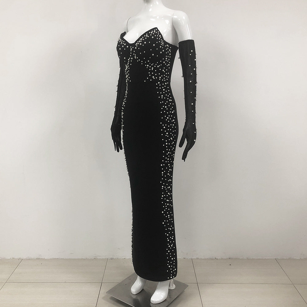 Winter Fashion Sexy Pearl Decorative Style Tube Dresses