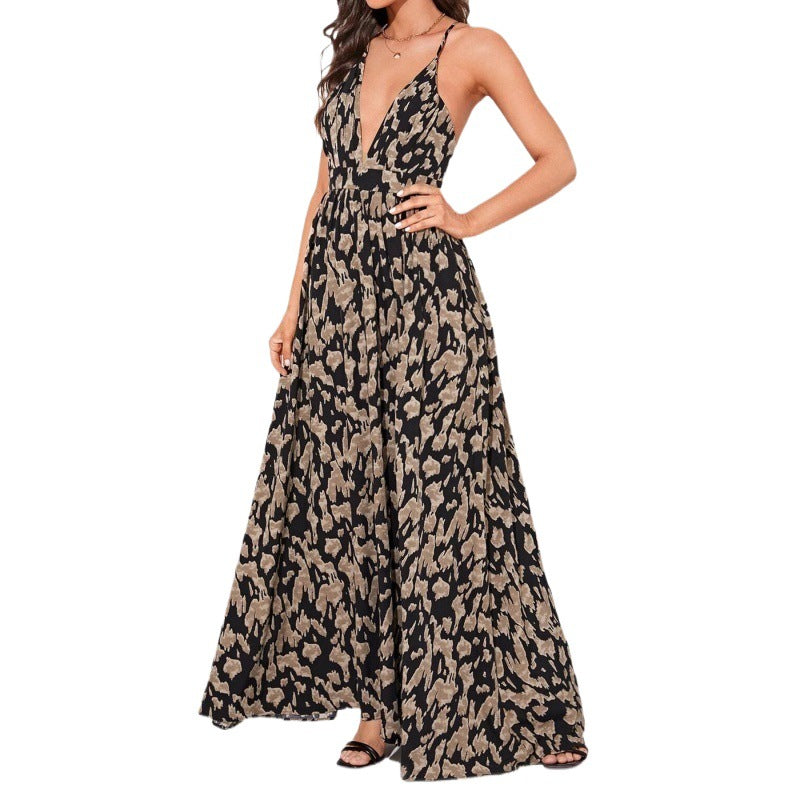 Women's Fit Retro Vacation Beach Print Sexy Dress