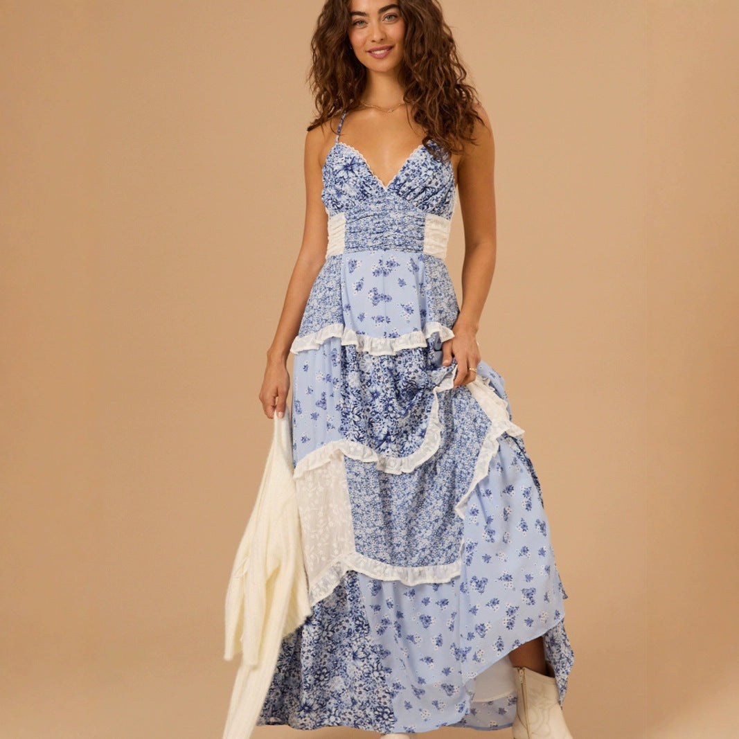 Simple Sexy Lace Stitching Design Floral Dresses