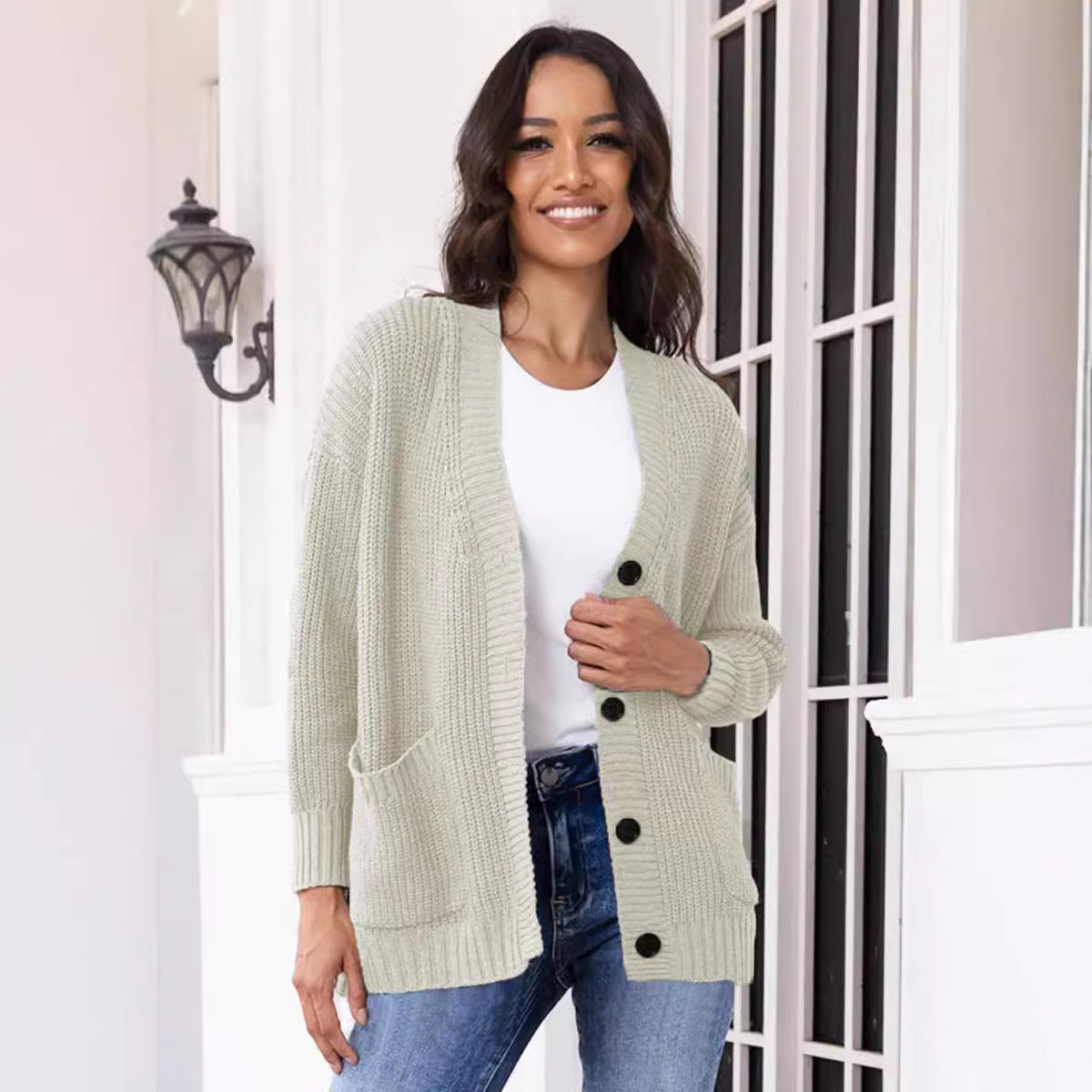 Women's Solid Color Loose Single-breasted Pocket Tops