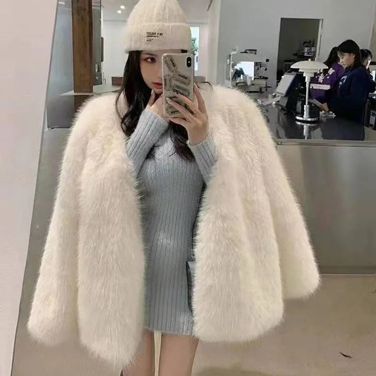 Women's Fox Fur Mid-length Warm Thickened Fluffy Coats