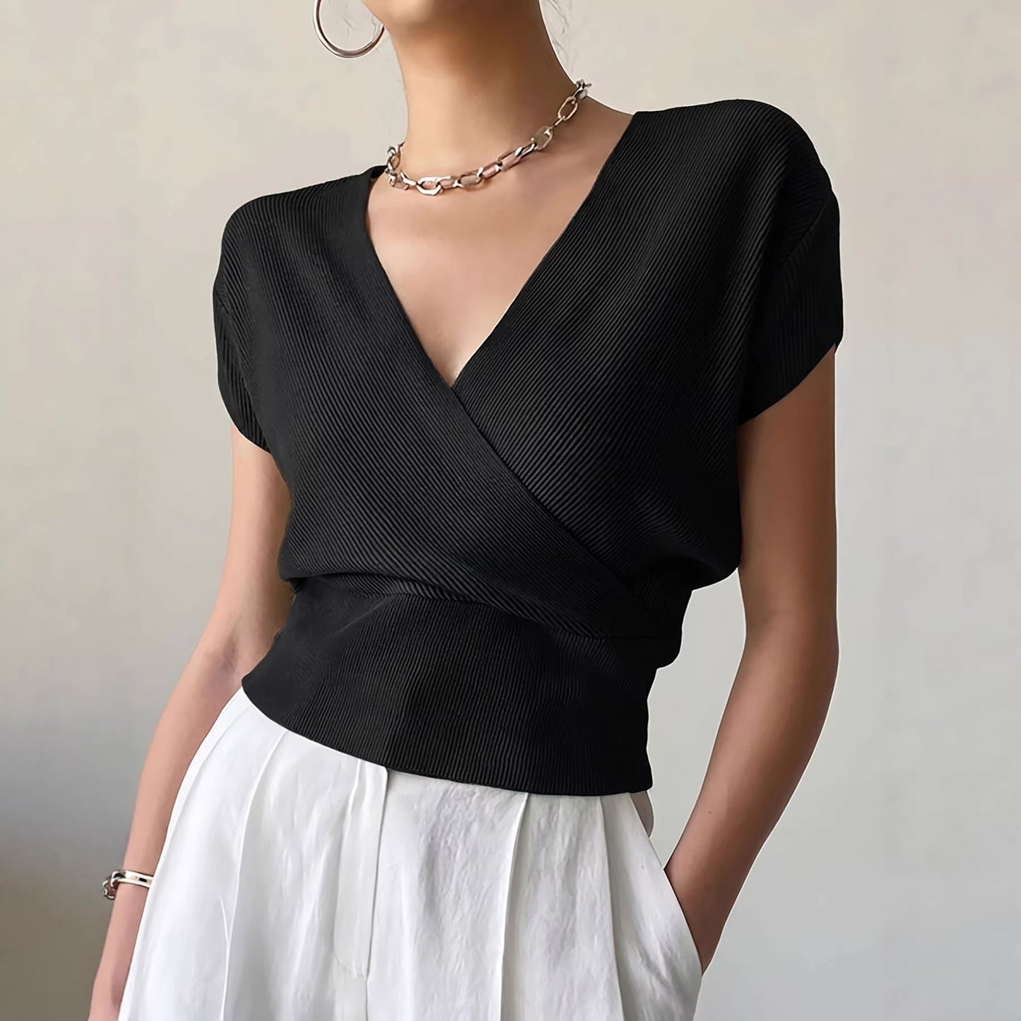 Women's Cross Knitted Sleeve High Waist Loose Women's Sweater